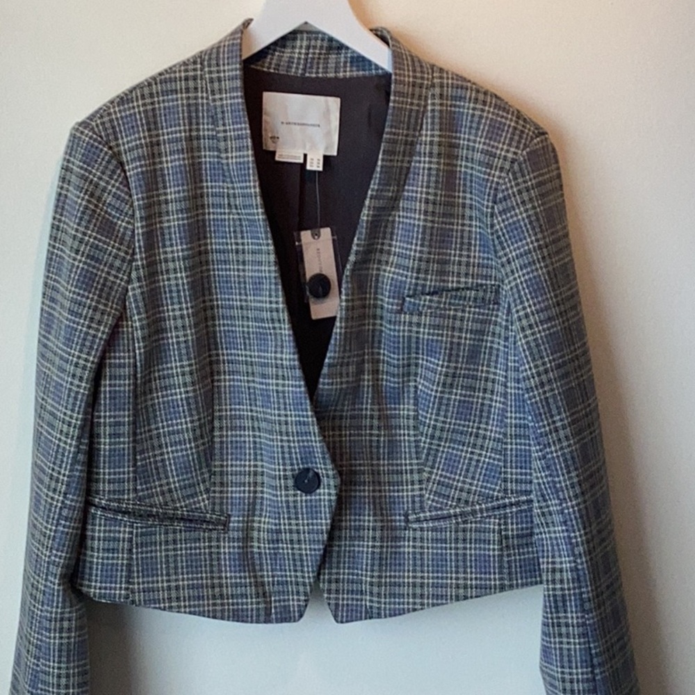 Anthropologie Tuxedo Cropped Blazer Houndstooth Sz 12 - Picture 5 of 9